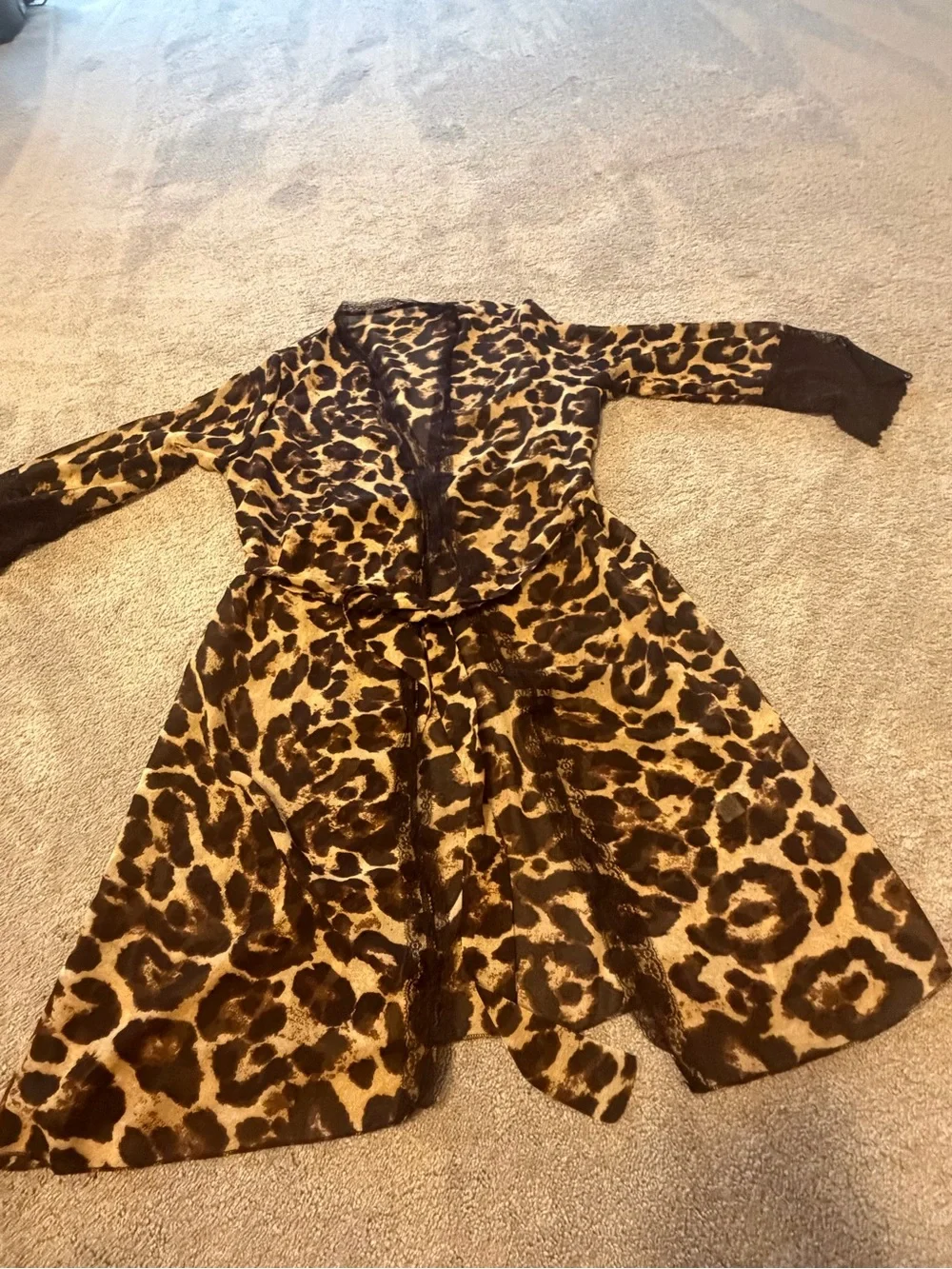 Leopard Lace-Trim Chemise and Robe Set - Women Intimates & Sleepwear